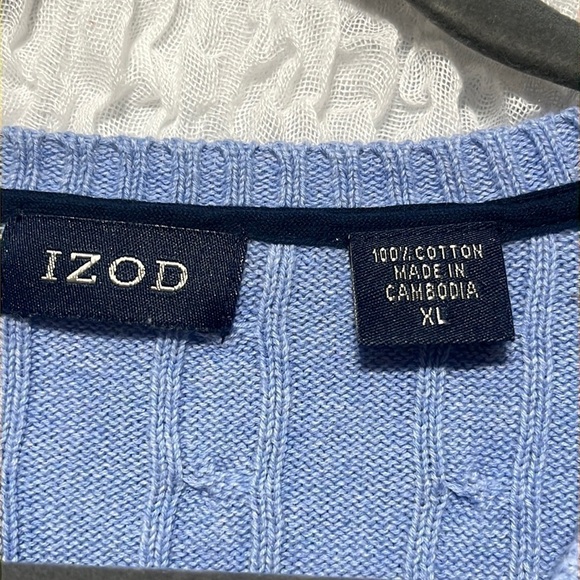 IZOD MENS CABLE KNIT VNECK BABY BLUE VINTAGE SWEATER SIZE XL - Picture 5 of 7
